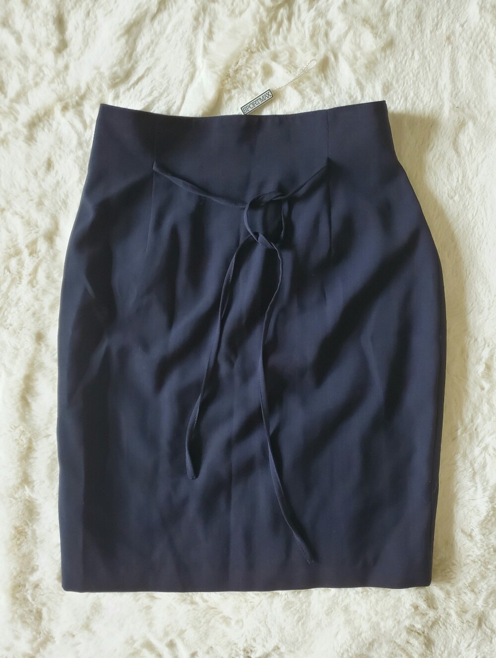 Max Mara Sportmax Dark Navy Pencil Skirt with Front Tie